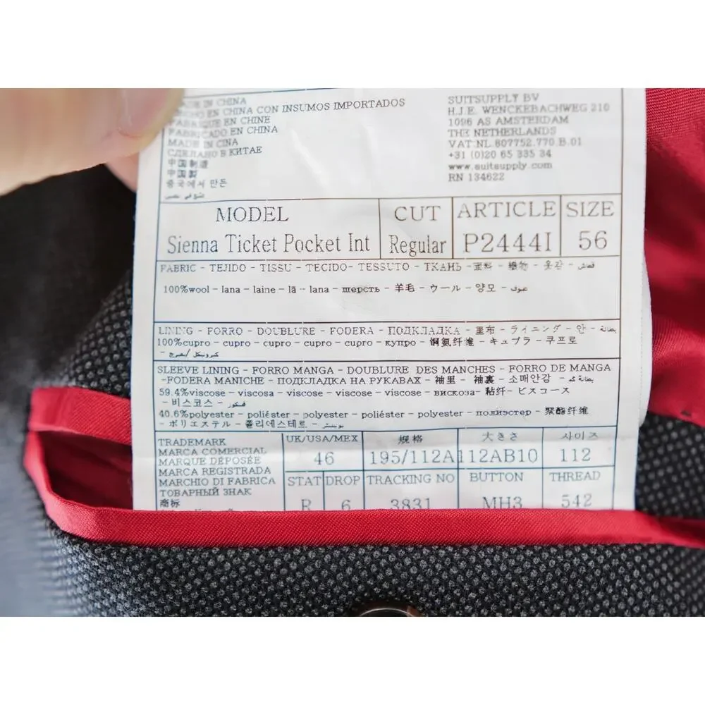 Suit Supply 46 Sienna ticket pocket Vitale Barberis Wool Super 130s Blazer Gray